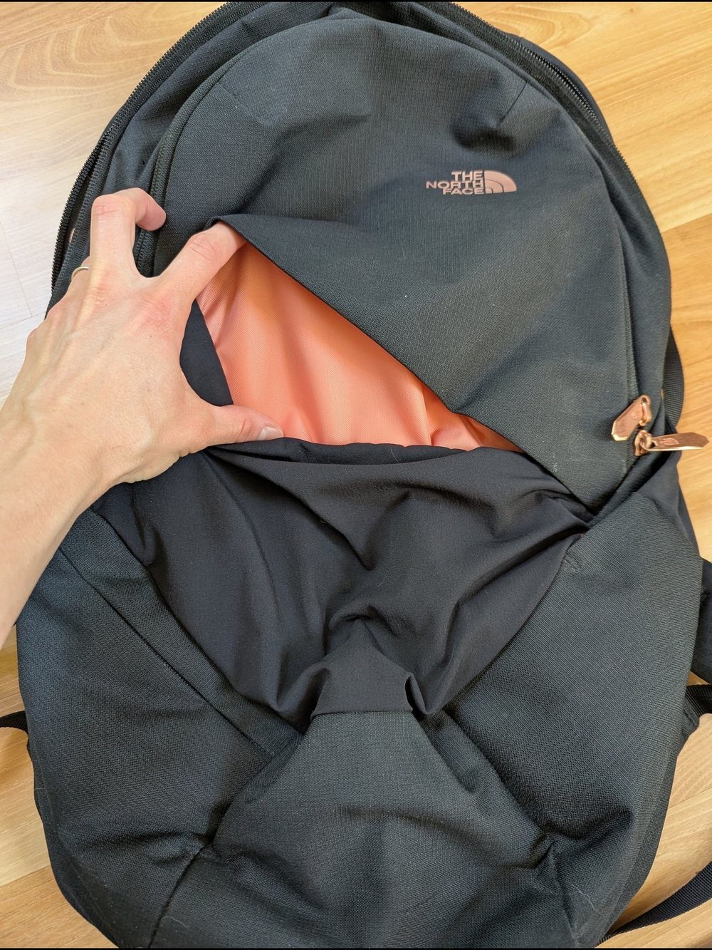 The North Face Vault Backpack Black Rose Gold Hardware Laptop Bag - Picture 2 of 5